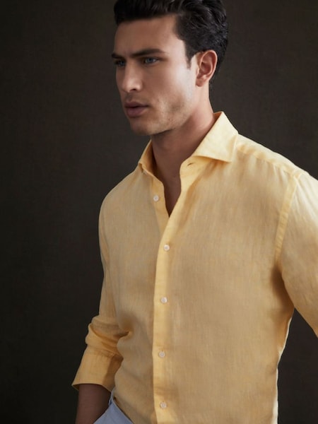 Linen Button-Through Shirt in Lemon (U74358) | £98