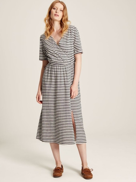 Marianne Grey Striped Wrap Midi Dress (U75384) | £29