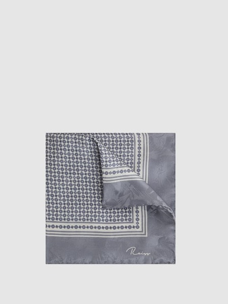 Silk Geometric Pocket Square in Steel Grey (U78319) | £18