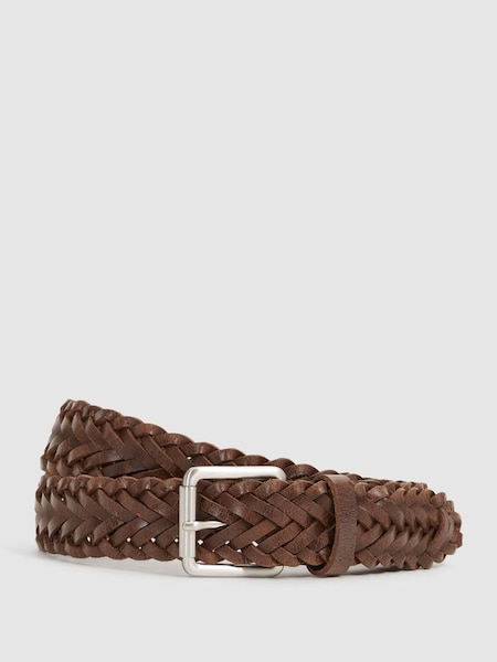 Woven Leather Belt in Chocolate (U79571) | £68