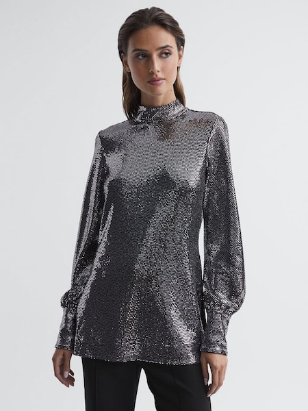 Sequin Occasion Top in Silver (U97605) | £55