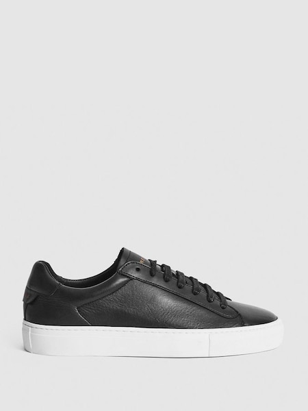 Lace Up Leather Trainers in Black (U98970) | £88