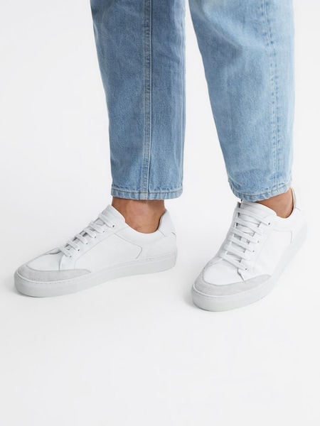 Leather Suede Low Top Trainers in White (U99269) | £138