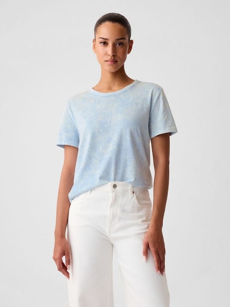 Blue Organic Cotton Vintage Crew Neck T-Shirt (V69365) | £18