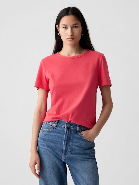 Pink Organic Cotton Vintage Crew Neck T-Shirt (V78623) | £18