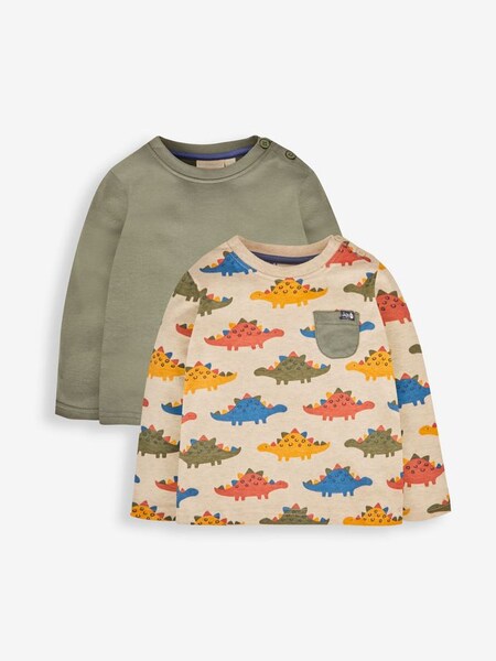 2-Pack Stegosaurus Print & Plain Tops in Khaki (105863) | $31