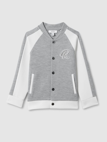 Teen Jersey Varsity Jacket in Soft Grey/White (114063) | $45