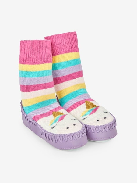 Unicorn Moccasin Slipper Socks in Fuchsia (116177) | $20