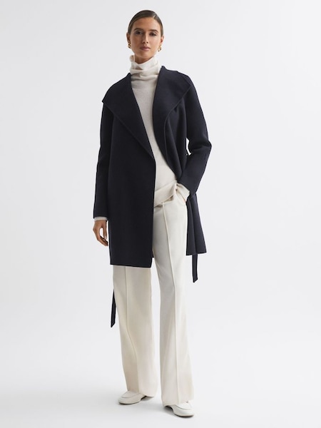 Double Breasted Wool Blindseam Coat in Navy (123407) | $373