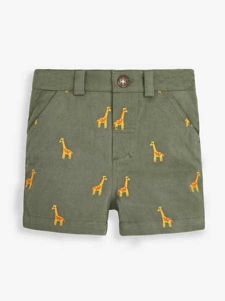 Boys' Khaki Giraffe Embroidered Shorts in Khaki (140178) | $31