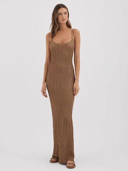 Savannah Morrow Sheer Knitted Bodycon Maxi Copper Dress in Copper (140585) | €480