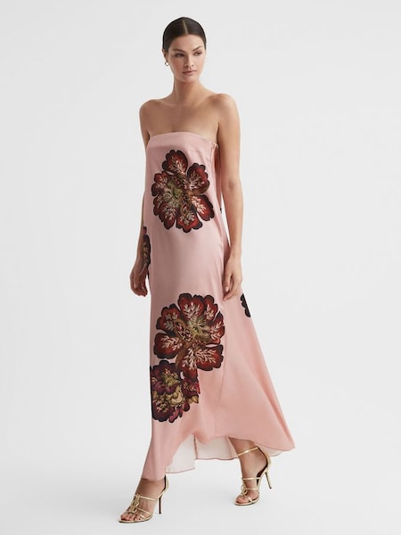 Significant Other - Lange satijnen gebloemde strapless jurk met rozenprint (140623) | € 420