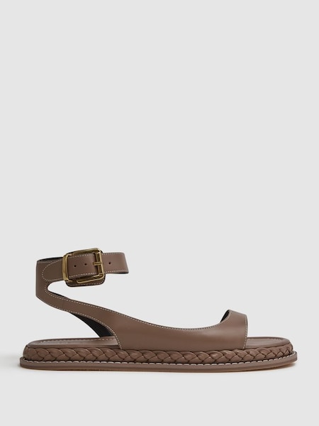 Leather Plait Detail Sandals in Tan (140817) | HK$2,380