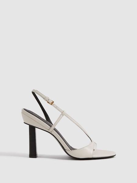 Chaussures à talons carrés en cuir à bride transparente, blanches (140942) | 245 €