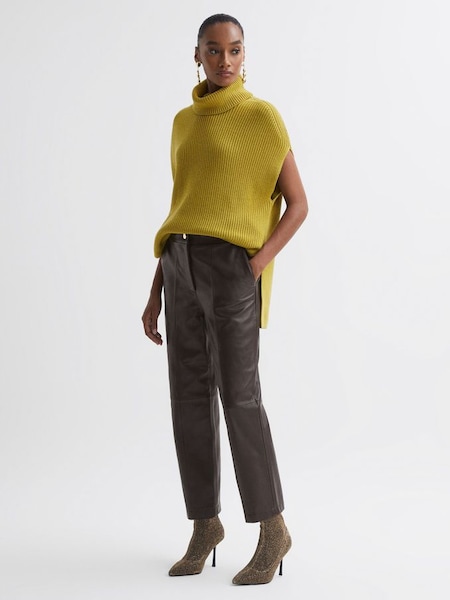 Florere Tapered Leather Trousers in Chocolate (142041) | $307