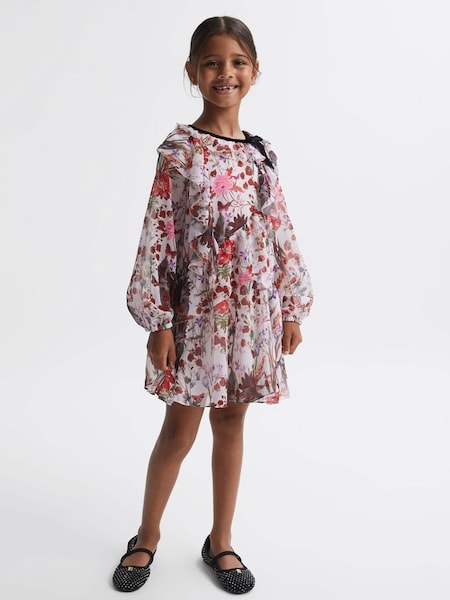 Junior Floral Frill Bow Dress in Multi (142154) | $110