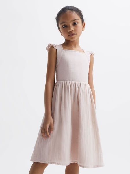 Junior Cotton Cross Back Dress in Pink (142418) | $62