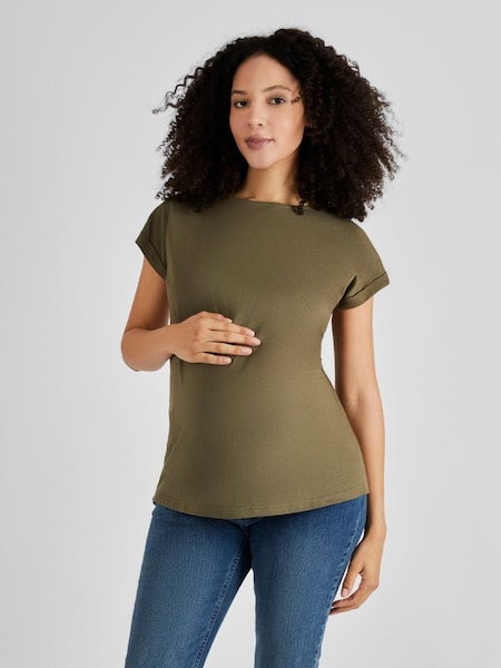 Boyfriend Cotton Maternity T-Shirt in Khaki (144242) | $27