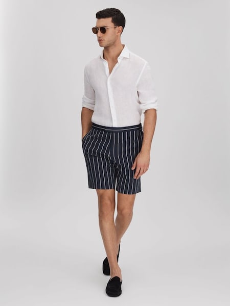 Striped Side Adjuster Shorts in Navy/White (159040) | $180