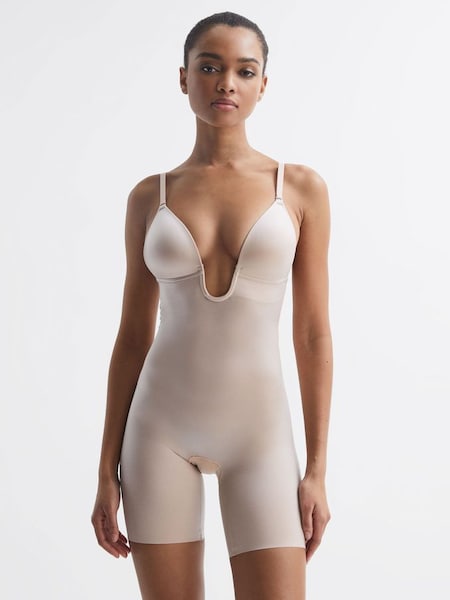 Spanx Shapewear Firming Plunge Low-Back Mid-Thigh Bodysuit in Champagne (161345) | CHF 190