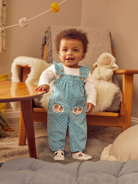 Guinea Pig Applique Cord Dungarees & Top Set in Duck Egg (161612) | $47