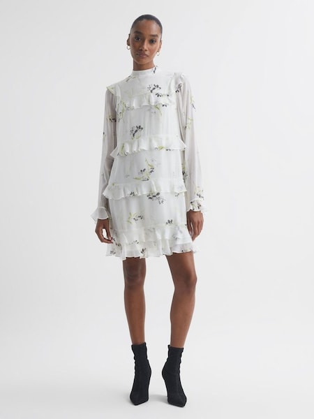 Florere Floral Tiered Mini Dress in Ivory (164134) | $159