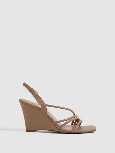 Leather Strappy Wedge Heels in Nude (165967) | $350