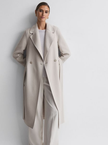 Petite Relaxed Double Breasted Wool Blindseam Coat in Stone (169216) | €495