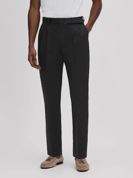 Relaxed Tapered Belted Trousers in Black (172510) | $240