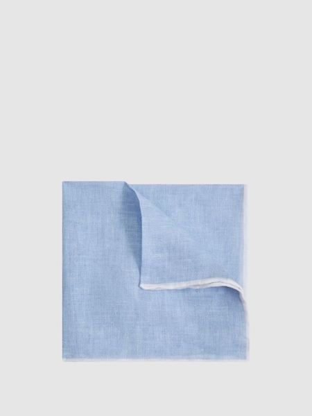 Linen Contrast Trim Pocket Square in Sky Blue Melange (172944) | $60