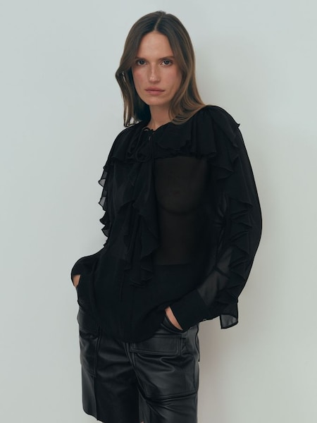Atelier Silk Ruffle Blouse in Black (173042) | $570