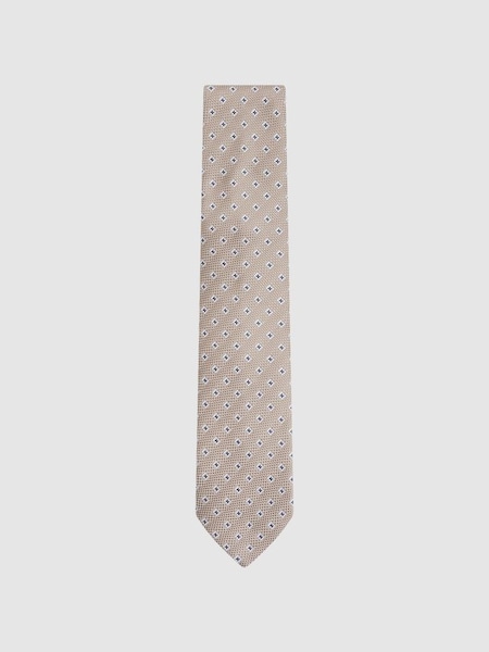Silk Blend Floral Print Tie in Oatmeal (173077) | €95