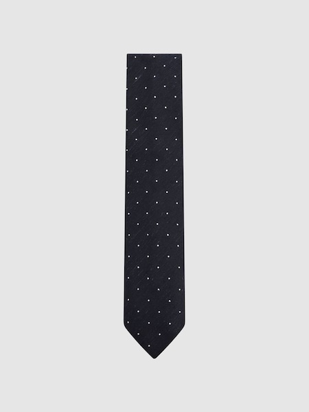 Silk Blend Textured Polka Dot Tie in Navy (173104) | $135