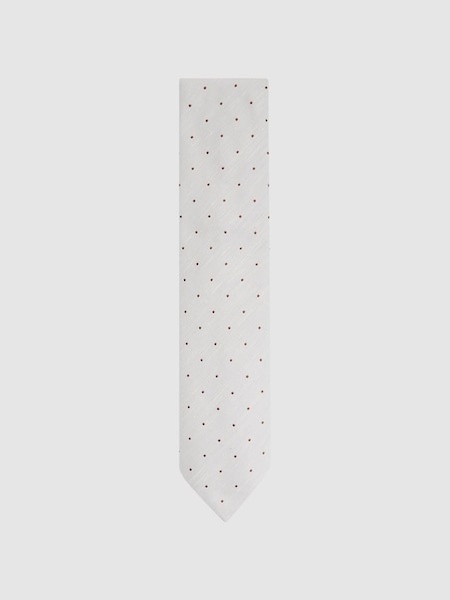 Silk Blend Textured Polka Dot Tie in Cream (173142) | €95
