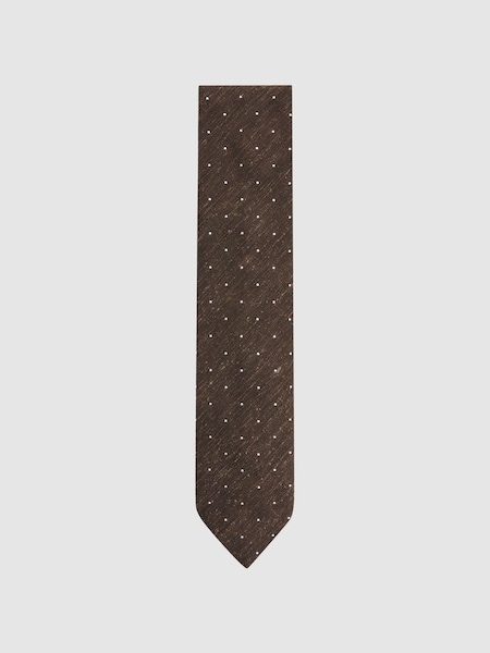 Silk Blend Textured Polka Dot Tie in Chocolate Melange (173150) | HK$1,030