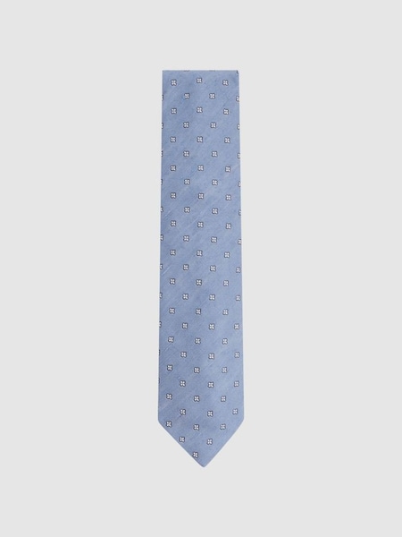 Silk Blend Textured Floral Print Tie in Sky Blue (173160) | €95