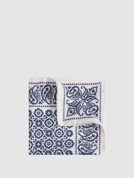 Zijden medallion pochet met paisleyprint in blauw (173199) | € 55