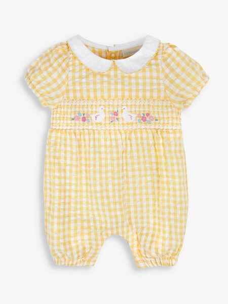 Duck Embroidered Smocked Romper in Yellow (175312) | $11