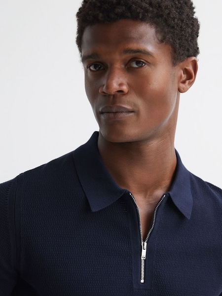 Knitted Half-Zip Polo T-Shirt in Navy (176120) | $195