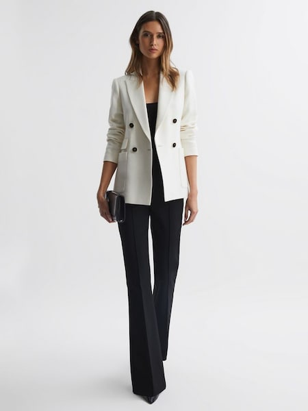 Petite Tailored Double Breasted Twill Blazer in White (177613) | $515