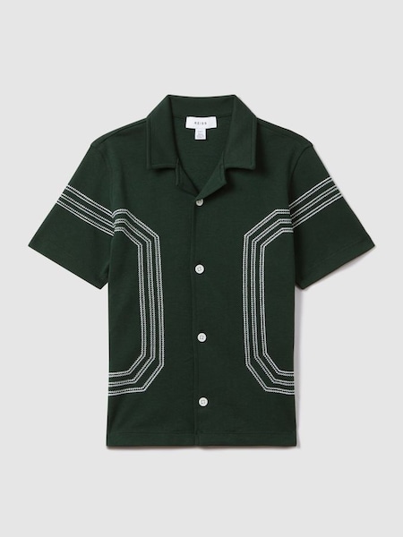 Teen Cotton Embroidered Cuban Collar Shirt in Green (181961) | $70