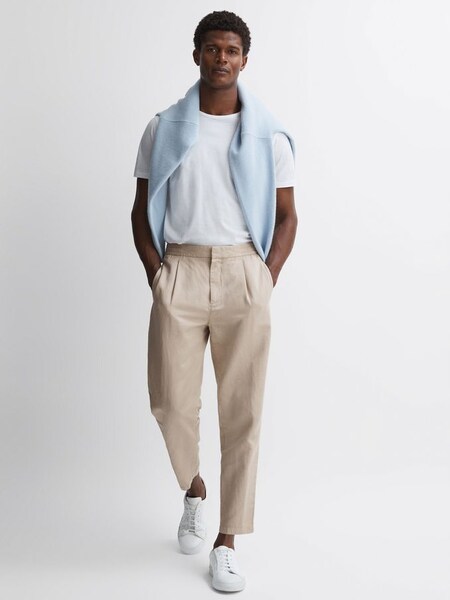 Slim Fit Cotton-Linen Trousers in Stone (186275) | $93