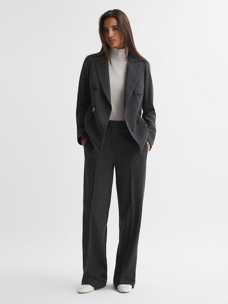 Double Breasted Wool Blend Suit Blazer in Grey Melange (189656) | SAR 671