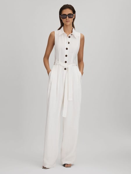Petite Belted Wide Leg Jumpsuit in White (194926) | 285 €