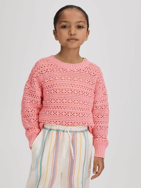 Roze gehaakte trui met ronde hals voor kinderen (194969) | € 50