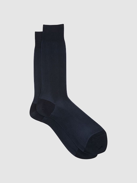 Two Tone Cotton Socks in Navy (194989) | $20