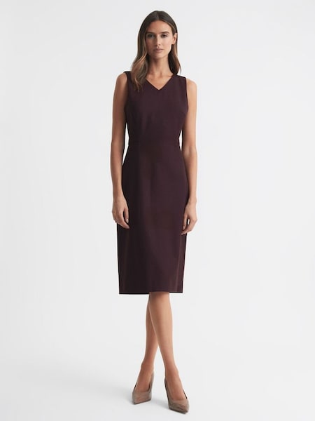 Wool Blend Fitted Midi Dress in Berry (196701) | €285