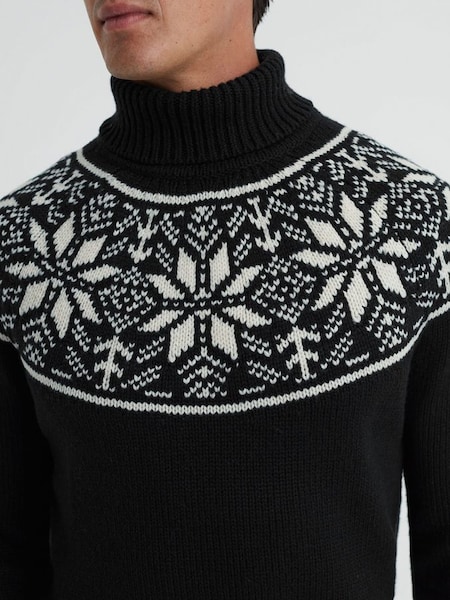 Knitted Fair Isle Roll Neck Jumper in Black (196704) | $197