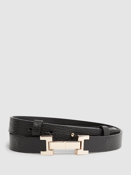 Leather Square Hinge Belt in Black (208516) | SAR 340