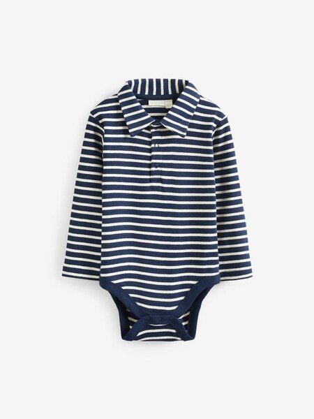 Breton Polo Shirt Body in Navy Ecru Stripe (213917) | $22